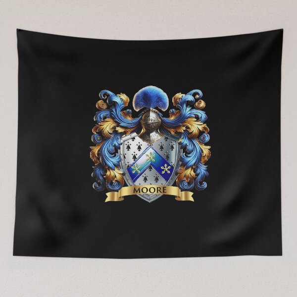 Item preview, Moore Family Crest   Regal Blue Chevron on Silver Ermine Shield designed and sold by Highlandkings.