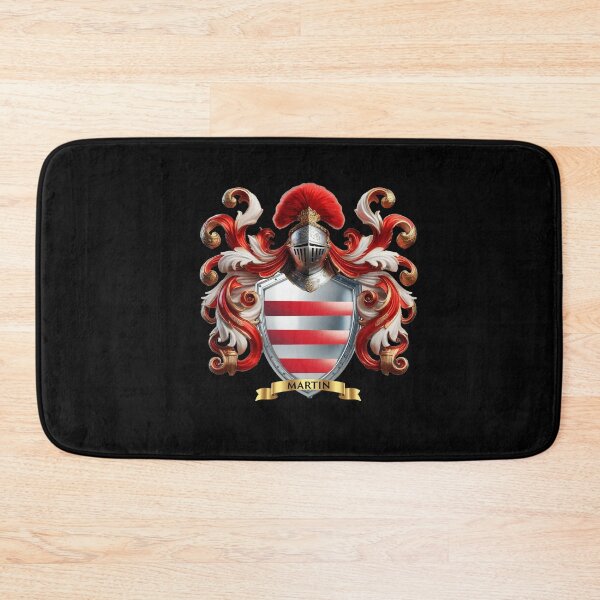 Item preview, Martin Family Crest   Red and Silver Striped Shield Emblem designed and sold by Highlandkings.