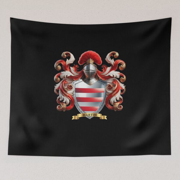 Item preview, Martin Family Crest   Red and Silver Striped Shield Emblem designed and sold by Highlandkings.