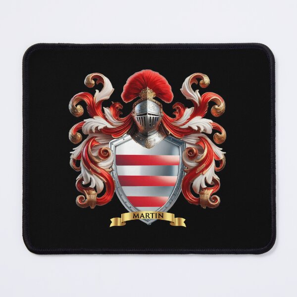 Item preview, Martin Family Crest   Red and Silver Striped Shield Emblem designed and sold by Highlandkings.