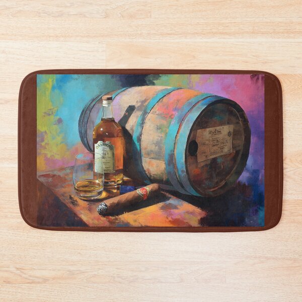 Item preview, Whiskey Bottle, Glass, and Cigar on Rustic Barrel - Vibrant Colors Create Warm, Lively Ambiance designed and sold by OlfactoART Studio.