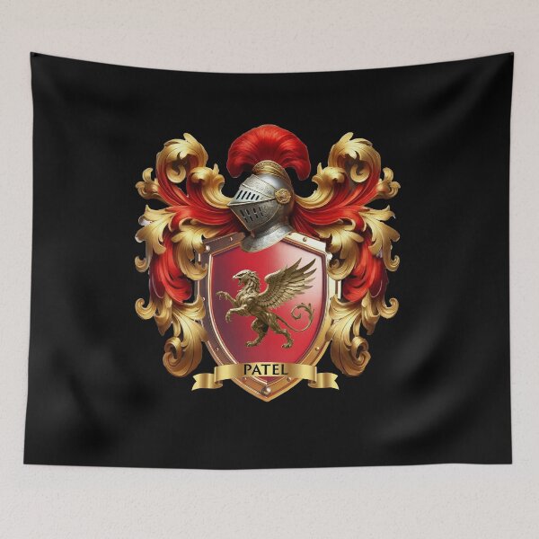 Item preview, Patel Family Crest   Regal Griffin Red and Gold Shield Emblem designed and sold by Highlandkings.
