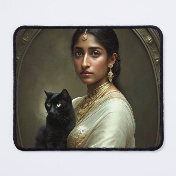 Item preview, Regal Indian Woman with Black Cat – Vintage Portrait designed and sold by Yas_oma.