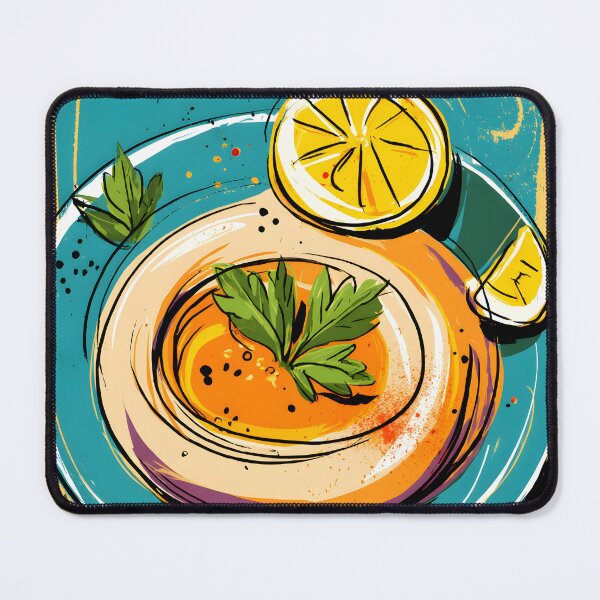 Item preview, Vibrant Hummus Plate Bursting with Fresh Parsley and Zesty Lemon Wedges in Bold Colors designed and sold by OlfactoART Studio.
