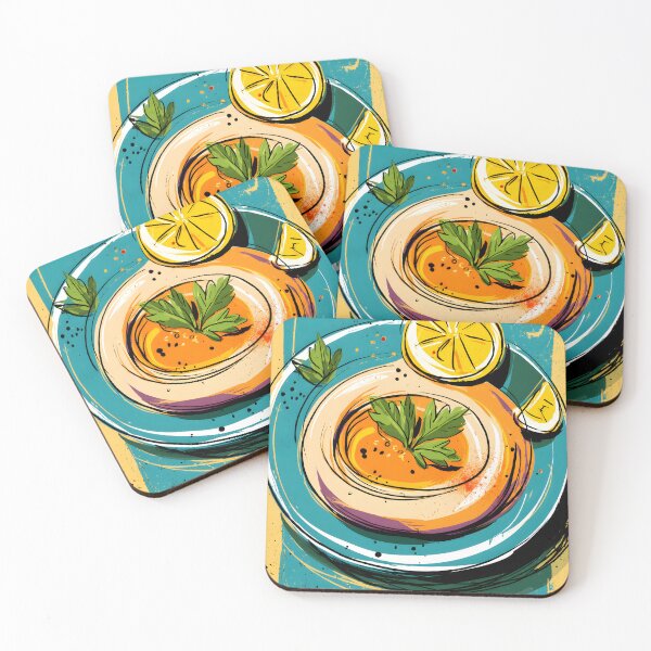 Item preview, Vibrant Hummus Plate Bursting with Fresh Parsley and Zesty Lemon Wedges in Bold Colors designed and sold by OlfactoART Studio.
