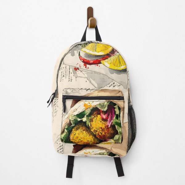 Item preview, Falafel Wrap Garnished with Lemon and Fresh Veggies Against a Textured Backdrop of Words and Color designed and sold by OlfactoART Studio.