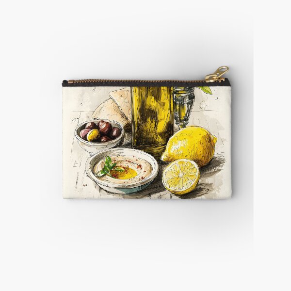 Item preview, Mediterranean Ingredients Come Together in a Rustic Arrangement with Olive Oil Bottles Lemons Hummus designed and sold by OlfactoART Studio.