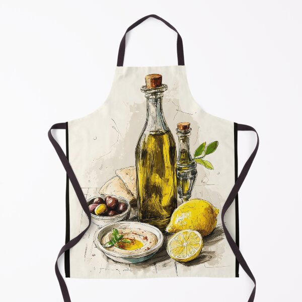 Item preview, Mediterranean Ingredients Come Together in a Rustic Arrangement with Olive Oil Bottles Lemons Hummus designed and sold by OlfactoART Studio.