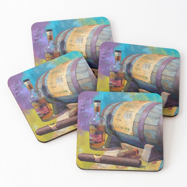 Item preview, Whiskey Barrel and Bottle with Cigars on Papers - Vibrant Multicolored Backdrop of Luxury designed and sold by OlfactoART Studio.