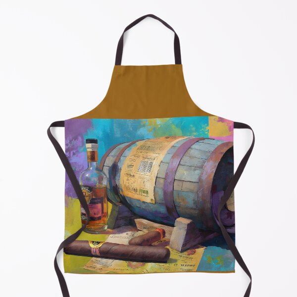 Item preview, Whiskey Barrel and Bottle with Cigars on Papers - Vibrant Multicolored Backdrop of Luxury designed and sold by OlfactoART Studio.
