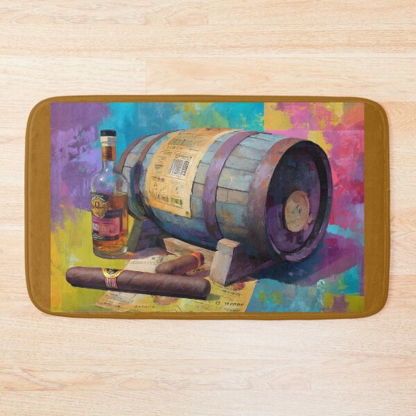 Item preview, Whiskey Barrel and Bottle with Cigars on Papers - Vibrant Multicolored Backdrop of Luxury designed and sold by OlfactoART Studio.