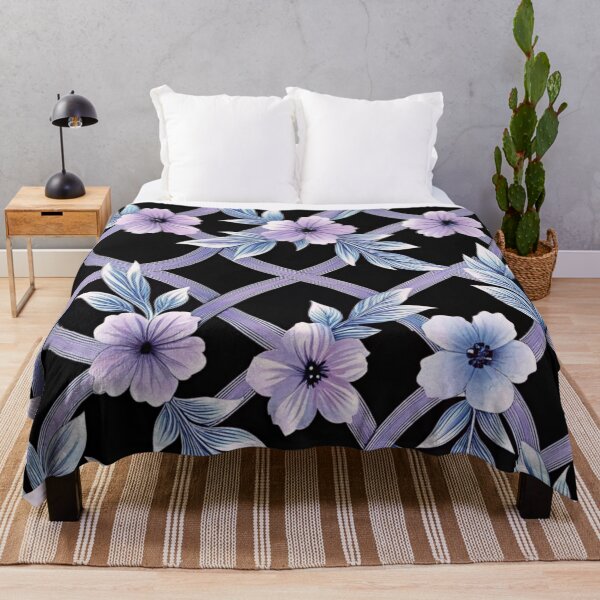 Item preview, Elegant Purple Floral Pattern with Blue Leaves on Black Background designed and sold by Yas_oma.