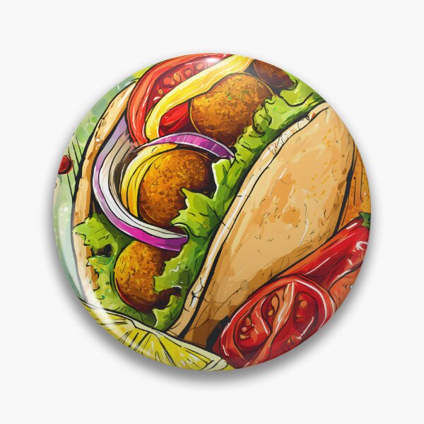 Item preview, Falafel Feast in a Vibrant Pita Wrap Surrounded by Chili Peppers and Fresh Colorful Vegetables designed and sold by OlfactoART Studio.