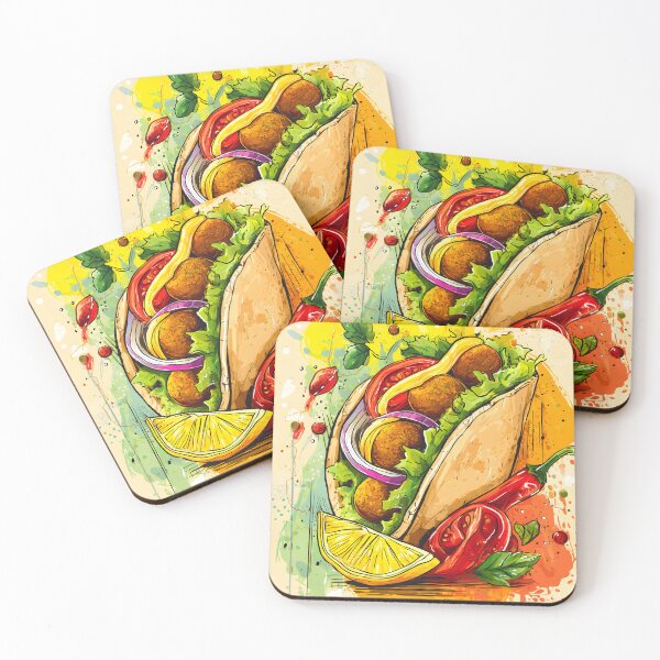 Item preview, Falafel Feast in a Vibrant Pita Wrap Surrounded by Chili Peppers and Fresh Colorful Vegetables designed and sold by OlfactoART Studio.
