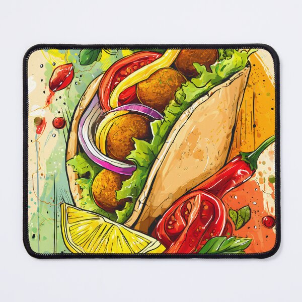 Item preview, Falafel Feast in a Vibrant Pita Wrap Surrounded by Chili Peppers and Fresh Colorful Vegetables designed and sold by OlfactoART Studio.