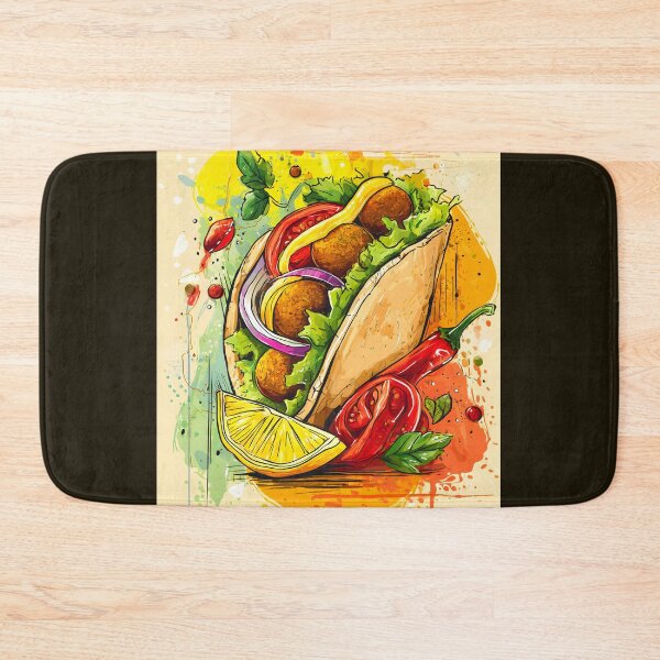 Item preview, Falafel Feast in a Vibrant Pita Wrap Surrounded by Chili Peppers and Fresh Colorful Vegetables designed and sold by OlfactoART Studio.