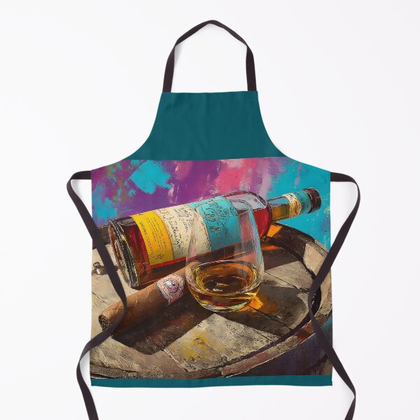 Item preview, Golden Whiskey and Cigar on Barrel Display - Rich Pink, Blue, and Yellow Hues in a Bold Celebration designed and sold by OlfactoART Studio.