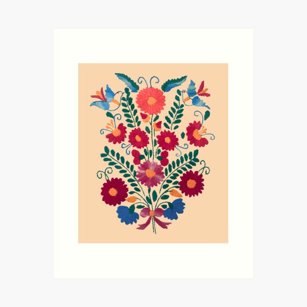 Aperçu de l'œuvre Art populaire mexicain oiseaux bleus fleurs créée et vendue par TinaSalazar.