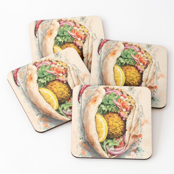 Item preview, Falafel Pita Stuffed with Fresh Veggies and Lemon Wedge Enhanced by Bold Colors and Fiery Chili designed and sold by OlfactoART Studio.