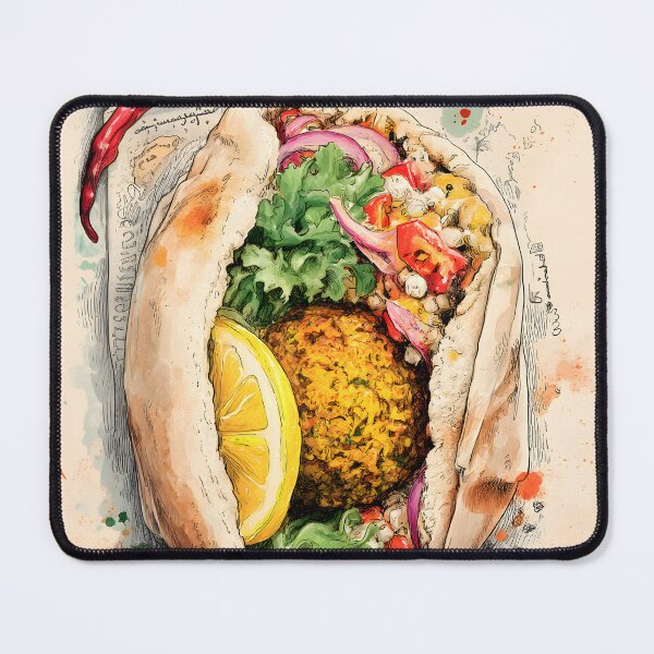 Item preview, Falafel Pita Stuffed with Fresh Veggies and Lemon Wedge Enhanced by Bold Colors and Fiery Chili designed and sold by OlfactoART Studio.