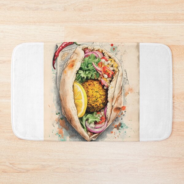 Item preview, Falafel Pita Stuffed with Fresh Veggies and Lemon Wedge Enhanced by Bold Colors and Fiery Chili designed and sold by OlfactoART Studio.