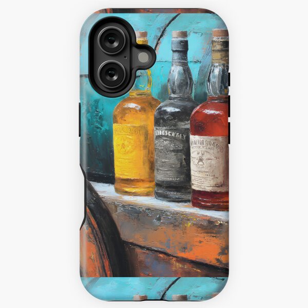 Item preview, Aged Whiskey Bottles with Rustic Wheel and Colorful Barrels - Turquoise and Purple Hues in a Vintage designed and sold by OlfactoART Studio.