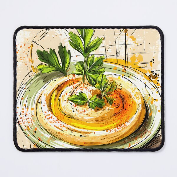 Item preview, Vibrant Hummus Plate Garnished with Fresh Parsley Olive Oil and Spices - Dynamic Lines and Colors designed and sold by OlfactoART Studio.