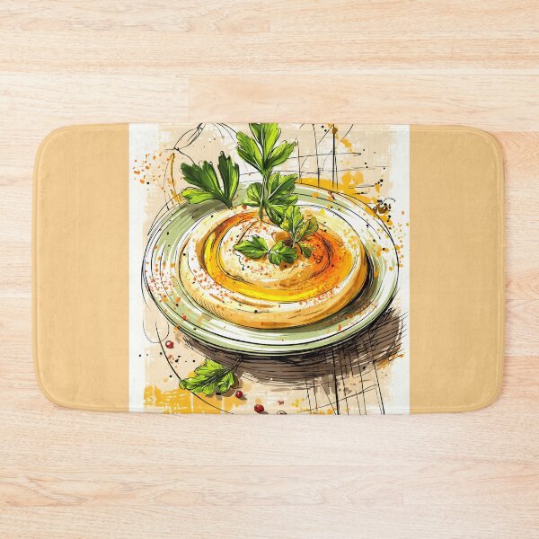 Item preview, Vibrant Hummus Plate Garnished with Fresh Parsley Olive Oil and Spices - Dynamic Lines and Colors designed and sold by OlfactoART Studio.