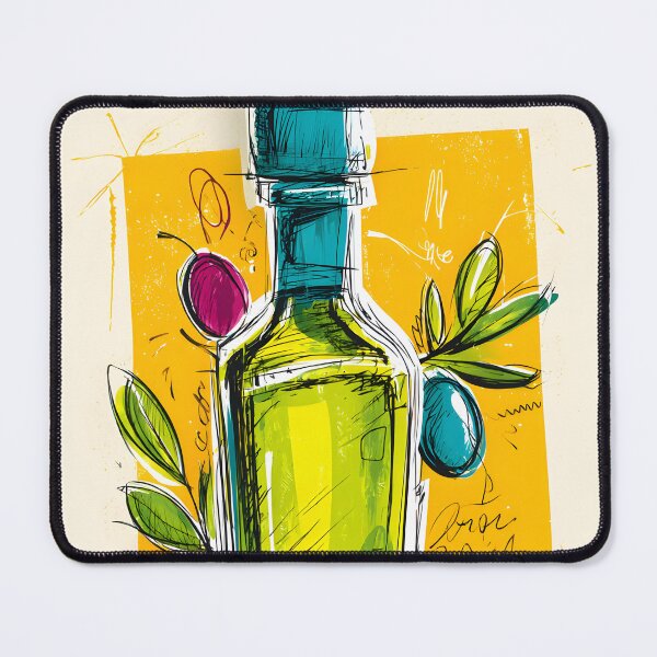 Item preview, Artistic Olive Oil Bottle with Colorful Olives and Leaves - Bold Yellow Kitchen Art for Foodies designed and sold by OlfactoART Studio.