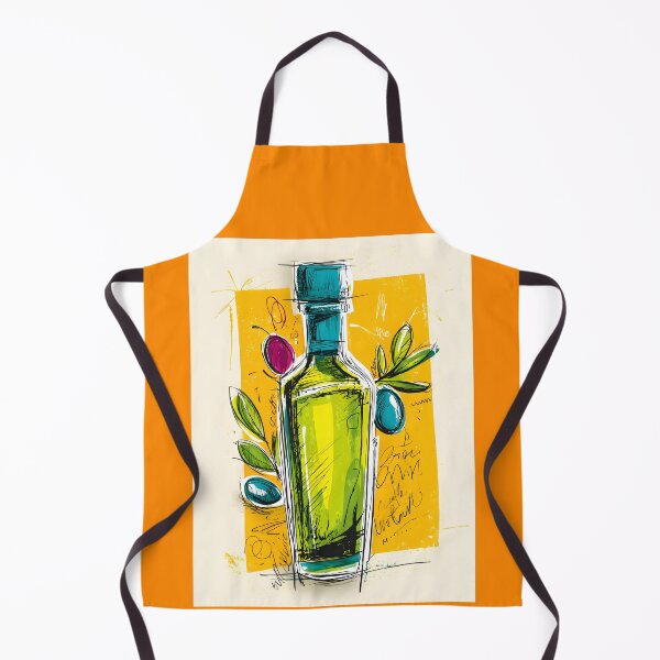 Item preview, Artistic Olive Oil Bottle with Colorful Olives and Leaves - Bold Yellow Kitchen Art for Foodies designed and sold by OlfactoART Studio.
