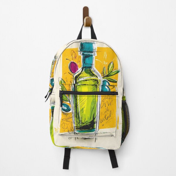 Item preview, Artistic Olive Oil Bottle with Colorful Olives and Leaves - Bold Yellow Kitchen Art for Foodies designed and sold by OlfactoART Studio.