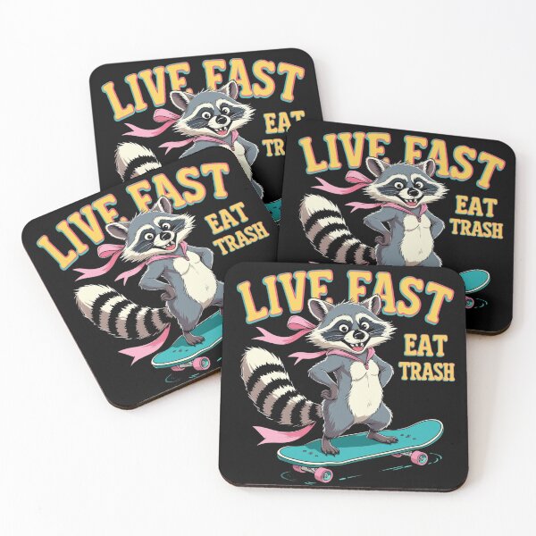 Item preview, Funny Raccoon Skateboarding Cartoon Live Fast Eat Trash Design designed and sold by haitrieuic96.