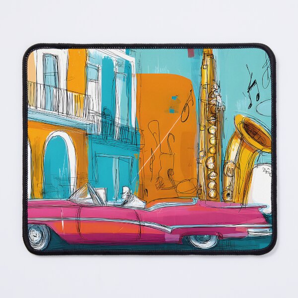 Item preview, Celebrate Havana's Rhythm - Pink Convertible and Giant Saxophone in a Colorful Urban Dance designed and sold by OlfactoART Studio.