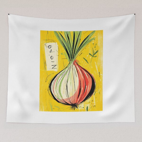 Item preview, Turn Up the Flavor - Onion Art on a Radiant Yellow Canvas Bold Strokes and Abstract Shapes designed and sold by OlfactoART Studio.