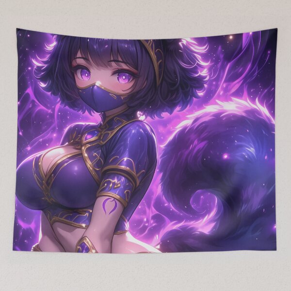 Item preview, Sexy Masked Ninja Fox Anime Girl Surrounded Glowing Purple Aura designed and sold by mildaclairmo.