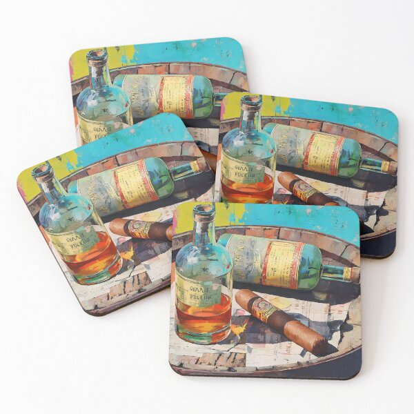 Item preview, Whiskey Bottles and Cigar on Rustic Barrel - Vibrant Colors Contrast with Timeless Charm of Old Wood designed and sold by OlfactoART Studio.