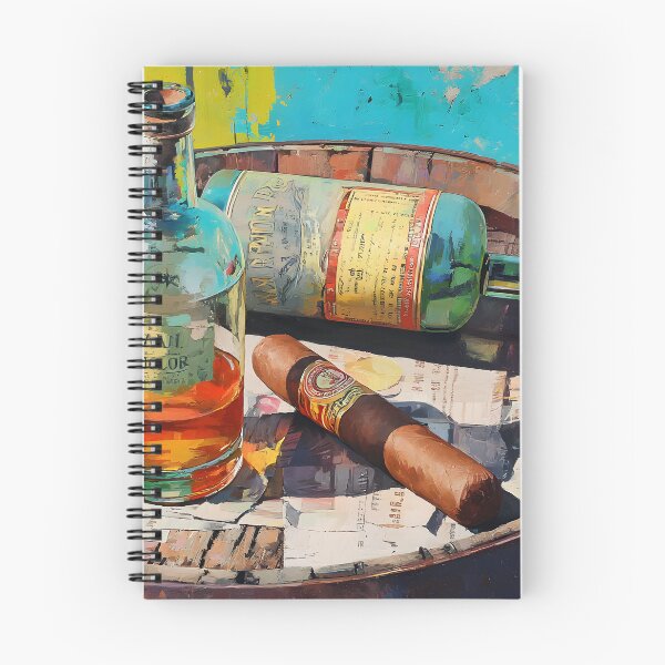 Item preview, Whiskey Bottles and Cigar on Rustic Barrel - Vibrant Colors Contrast with Timeless Charm of Old Wood designed and sold by OlfactoART Studio.