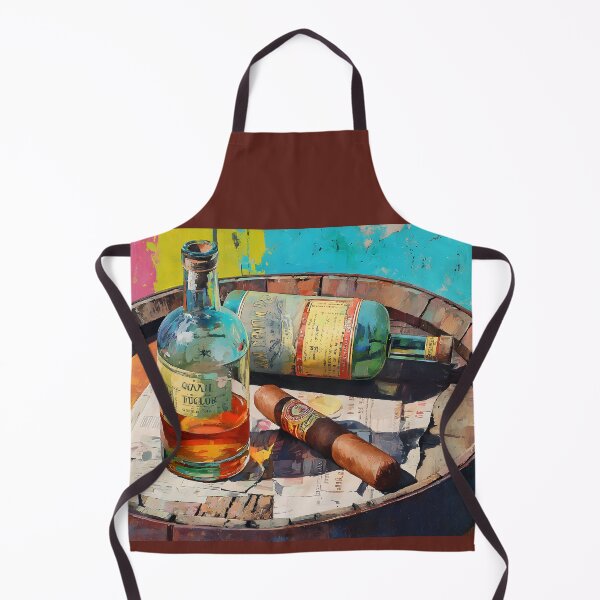 Item preview, Whiskey Bottles and Cigar on Rustic Barrel - Vibrant Colors Contrast with Timeless Charm of Old Wood designed and sold by OlfactoART Studio.