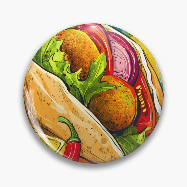 Item preview, Stuffed Falafel Pita Wrapped in Color with Fresh Veggies, Lemon Wedge, and Fiery Chili Flair designed and sold by OlfactoART Studio.