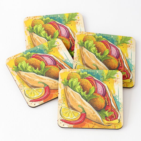 Item preview, Stuffed Falafel Pita Wrapped in Color with Fresh Veggies, Lemon Wedge, and Fiery Chili Flair designed and sold by OlfactoART Studio.