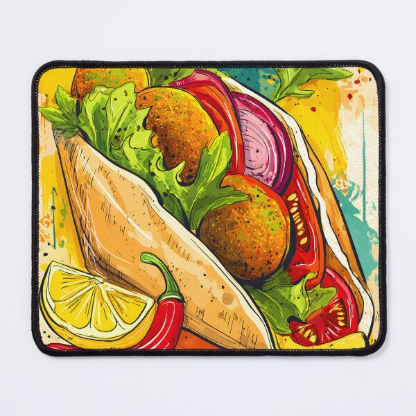 Item preview, Stuffed Falafel Pita Wrapped in Color with Fresh Veggies, Lemon Wedge, and Fiery Chili Flair designed and sold by OlfactoART Studio.