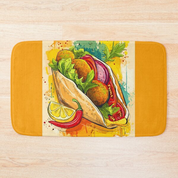 Item preview, Stuffed Falafel Pita Wrapped in Color with Fresh Veggies, Lemon Wedge, and Fiery Chili Flair designed and sold by OlfactoART Studio.