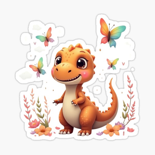 Item preview, Adorable dinosaure avec papillons et fleurs – Bébé dinosaure kawaii designed and sold by KantaponEarth.