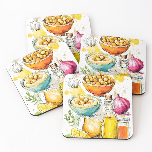 Item preview, Mediterranean Ingredients Burst to Life - Chickpeas Olive Oil Garlic Onions and Lemon in Vibrant Art designed and sold by OlfactoART Studio.
