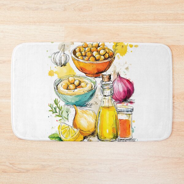 Item preview, Mediterranean Ingredients Burst to Life - Chickpeas Olive Oil Garlic Onions and Lemon in Vibrant Art designed and sold by OlfactoART Studio.
