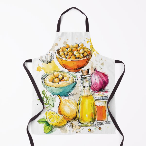 Item preview, Mediterranean Ingredients Burst to Life - Chickpeas Olive Oil Garlic Onions and Lemon in Vibrant Art designed and sold by OlfactoART Studio.