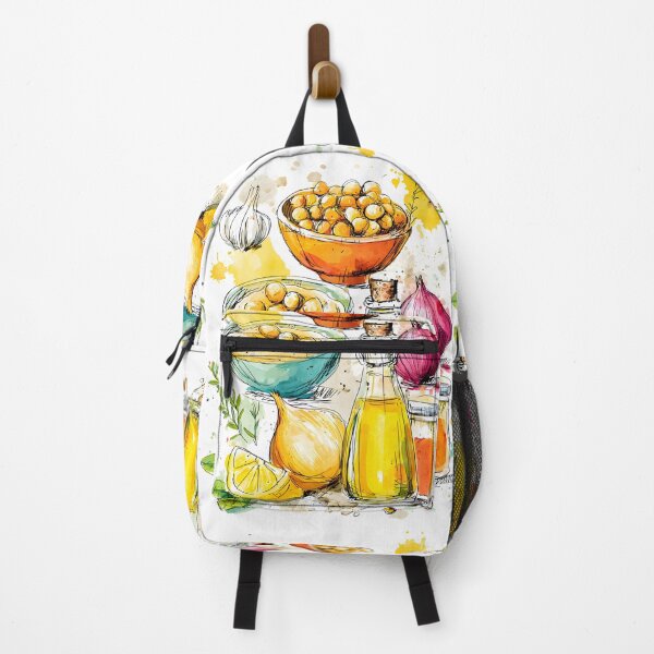 Item preview, Mediterranean Ingredients Burst to Life - Chickpeas Olive Oil Garlic Onions and Lemon in Vibrant Art designed and sold by OlfactoART Studio.