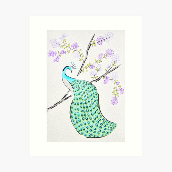 Item preview, Peacock in Tree | Peacock Watercolor | Peacocks and Flowers designed and sold by AngelaMarieArt.