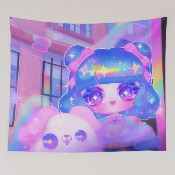 Item preview, Rainbow Kawaii Girl with Fluffy Friend designed and sold by bubblegoth.
