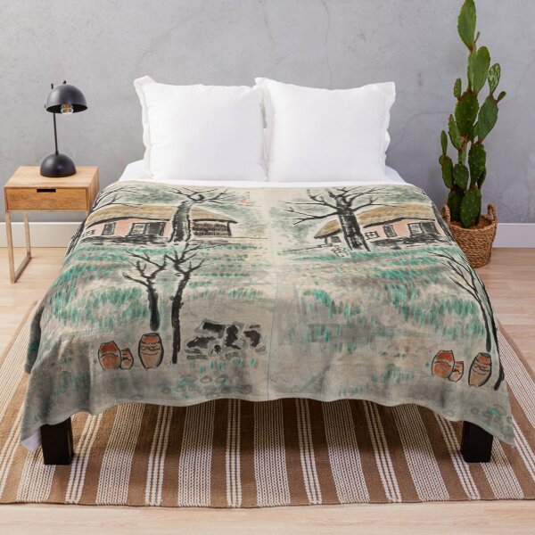 Item preview, Korean Traditional Thatched House Landscape Vintage Folk Art Print Scenery from old Korea designed and sold by allpalgo.
